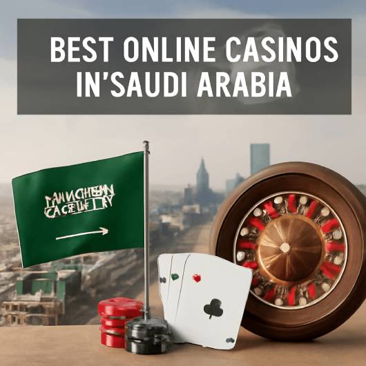 Saudi flag next to roulette wheel, cards and casino chips
