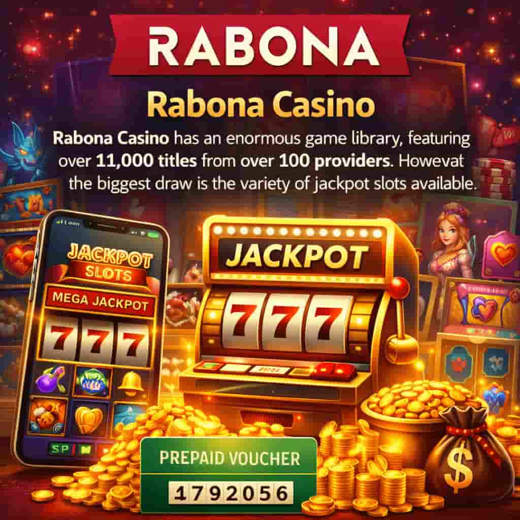 Rabona casino picture with jackpot and an iPhone shows mega jackpot, 
