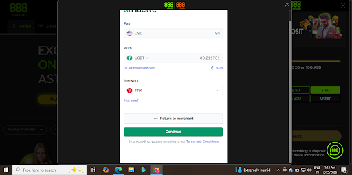 888 Deposit experience.