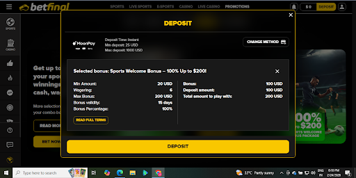 Betfinal Bonus testing.