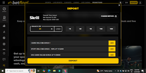 Betfinal Deposit experience.