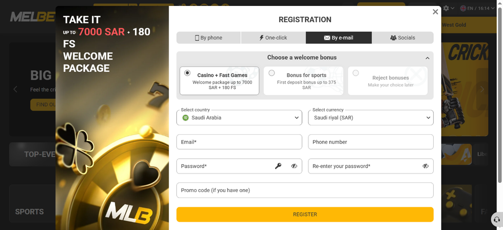 Registration on Melbet Casino for Saudia Players