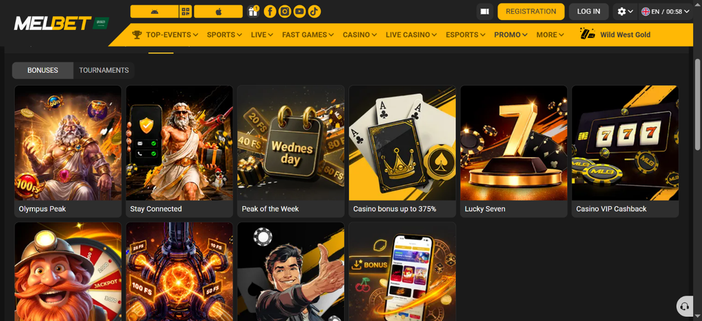 MelBet Bonuses and Tournaments such as Olympus Peak, and Lucky Seven