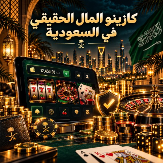 كازينو المال الحقيقي في السعودية مع شاشة توضح بعض ألعاب الكازينو